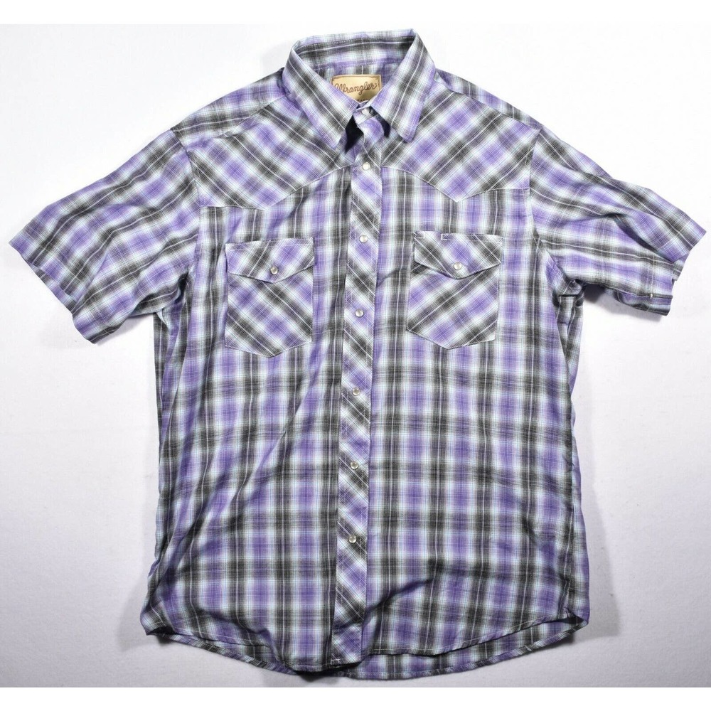 Wrangler Men's Blue & Purple Plaid Short Sleeve Shirt Size Large